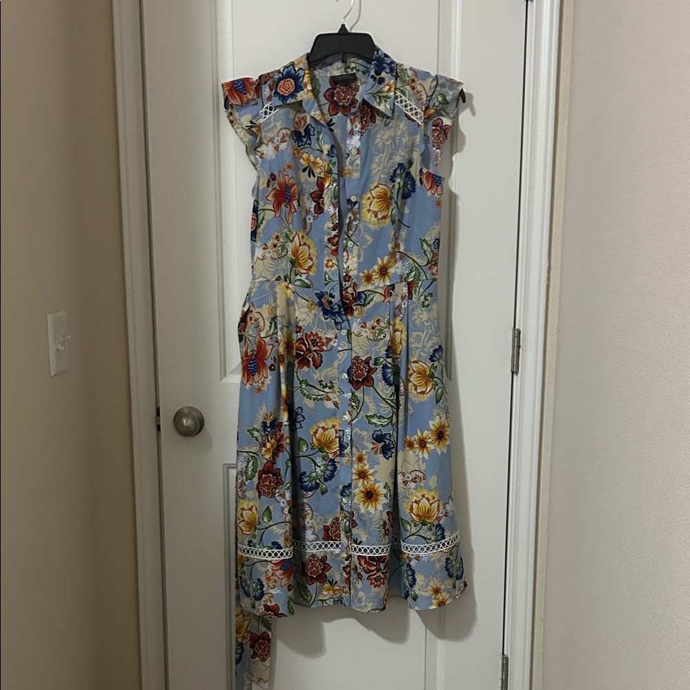 Tahari Light Blue Floral Button-Front Dress
